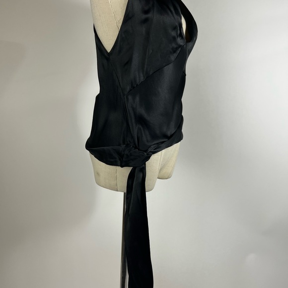 ZARA Satin Side Tie Triangle V-Neck Black Top Womens Small - Picture 4 of 7